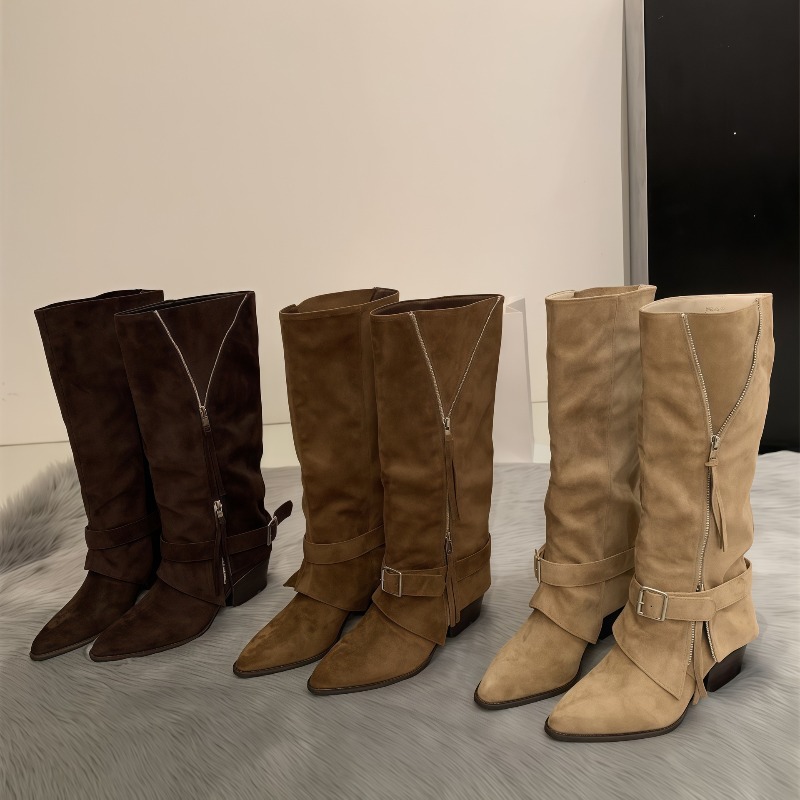 Pipe Bending Spring - Bottes longues décontractées en daim vintage
